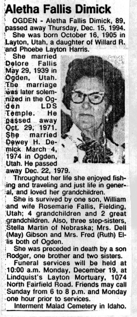Aletha Fallis Dimick obit