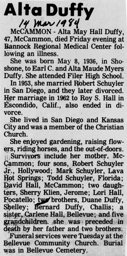 Alta May Hall Duffy obit