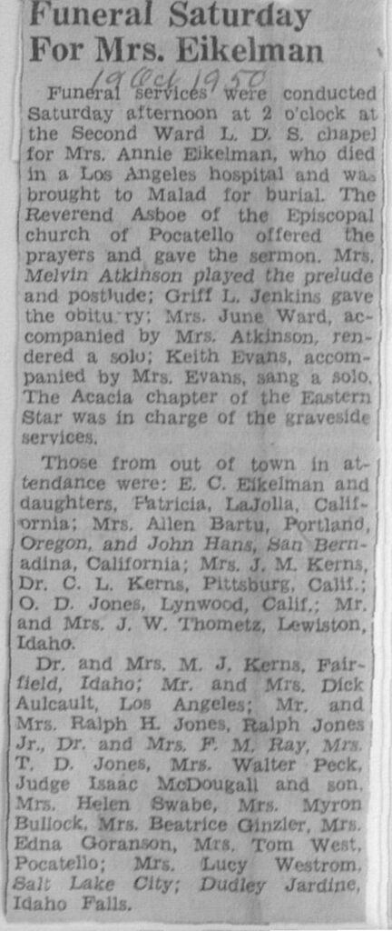 Annie Eikelman funeral