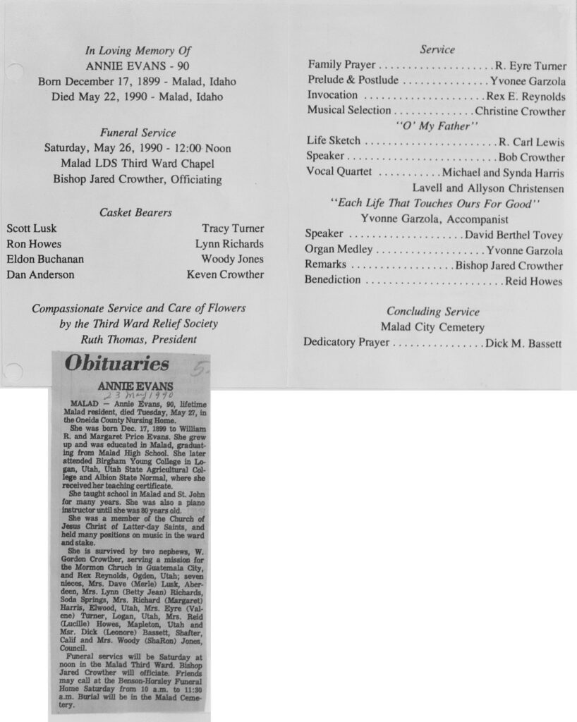 Annie Evans obit and program