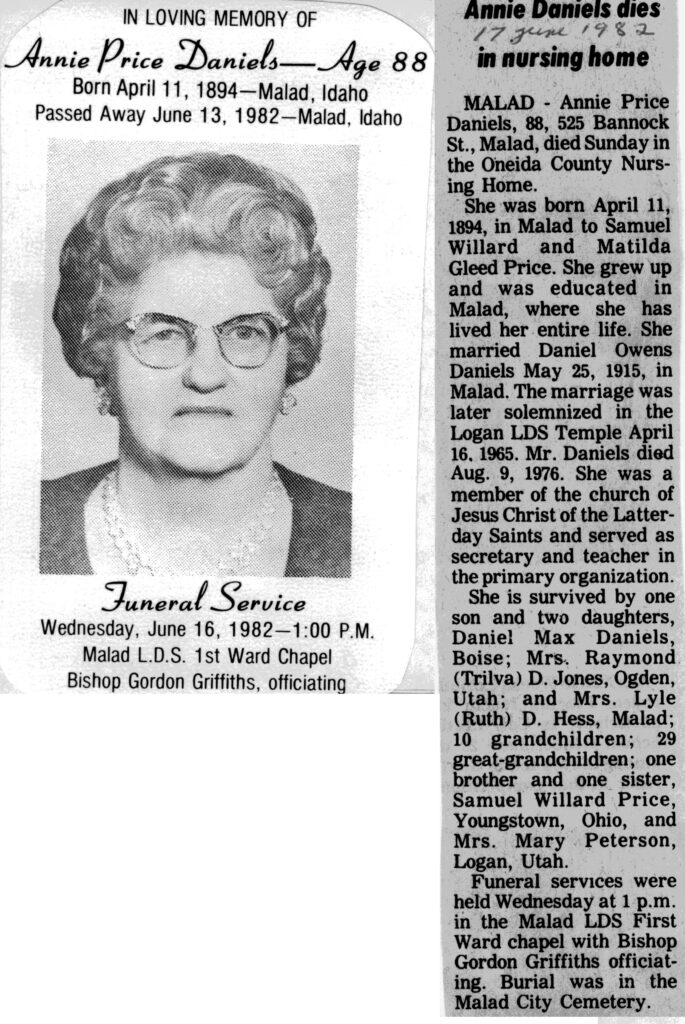 Annie Price Daniels obit