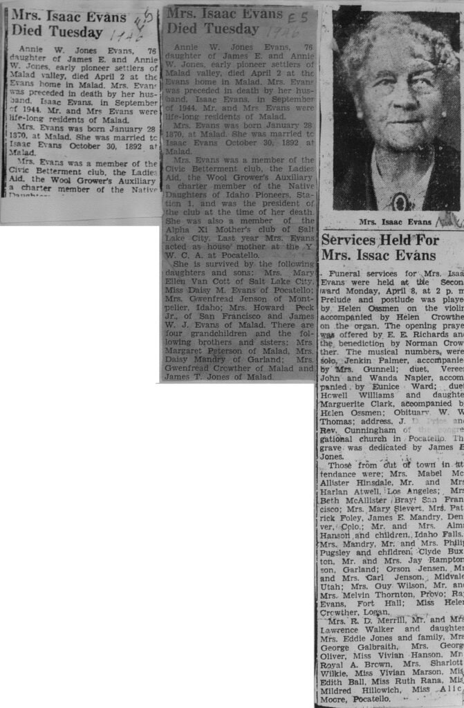 Annie W Jones Evans obit and funeral