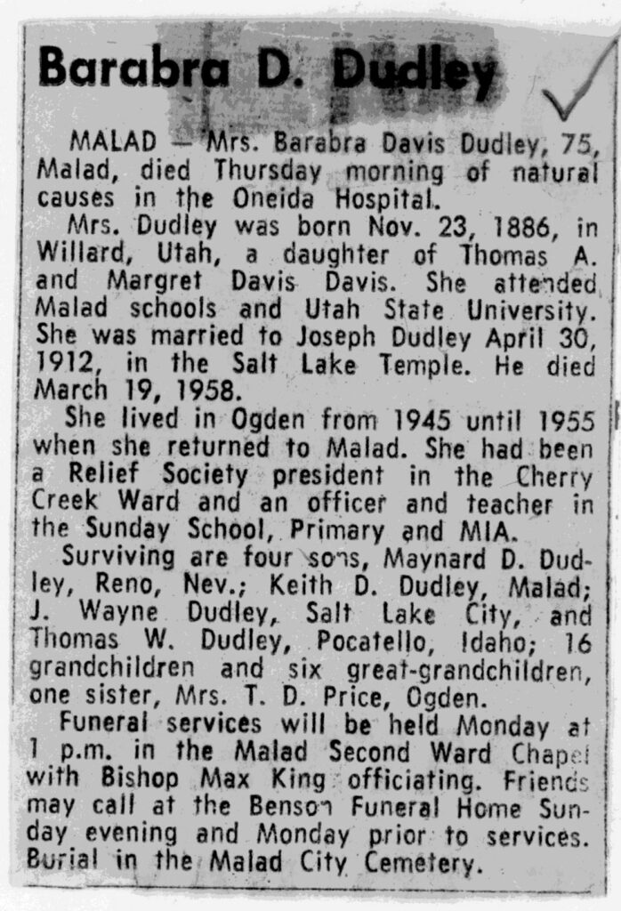 Barabra Davis Dudley obit