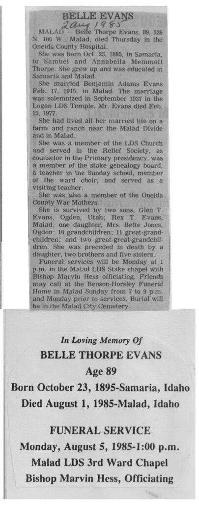 Belle Thorpe Evans obit