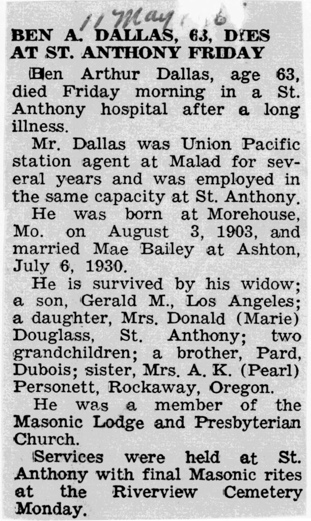 Ben Arthur Dallas obit