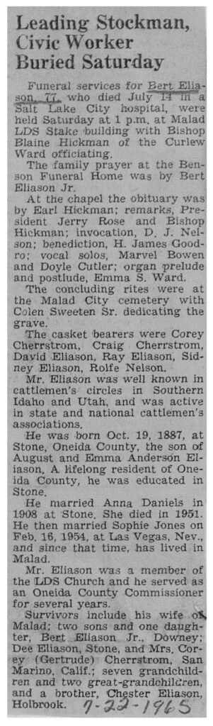 Bert Eliason obit and funeral