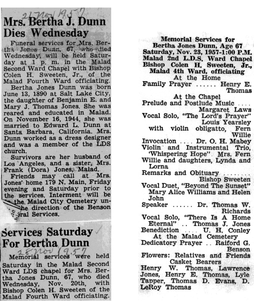 Bertha Jones Dunn obit and program