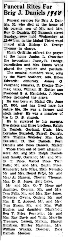 Brig J Daniels obit and funeral