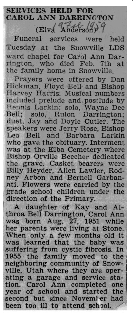 Carol Ann Darrington obit and funeral