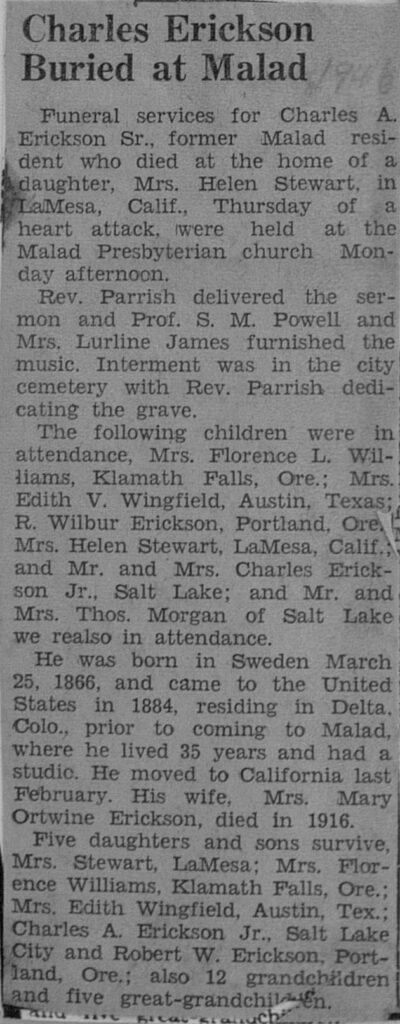 Charles A Erickson funeral
