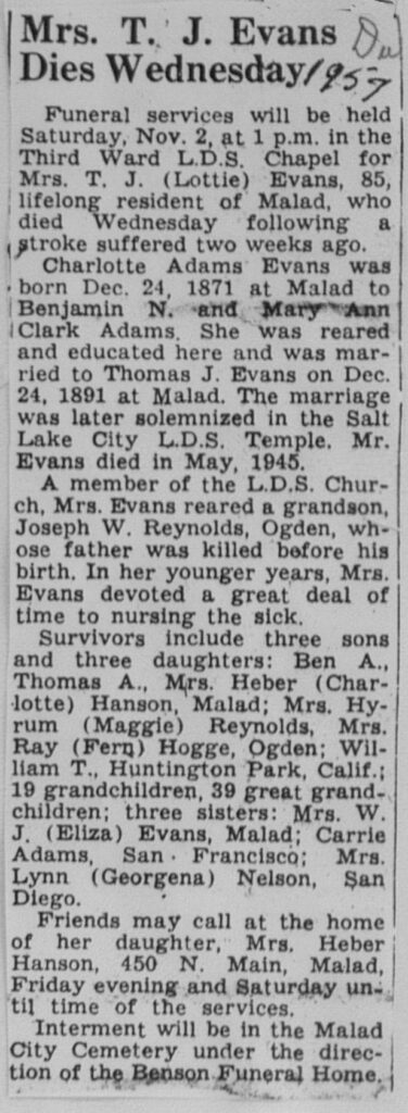 Charlotte Adams Evans obit2