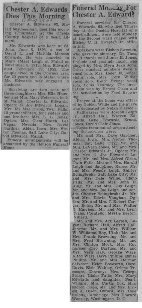 Chester A Edwards obit and funeral