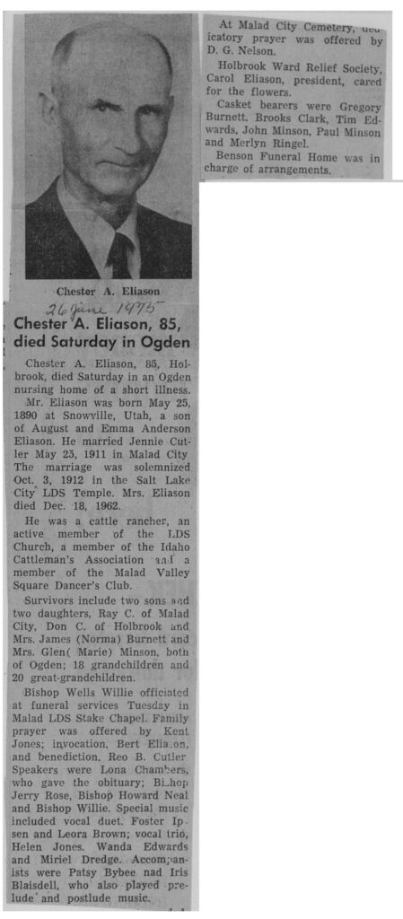 Chester A Eliason obit and funeral