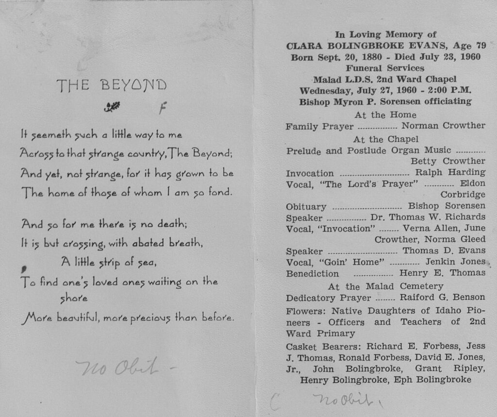 Clara Bolingbroke Evans program