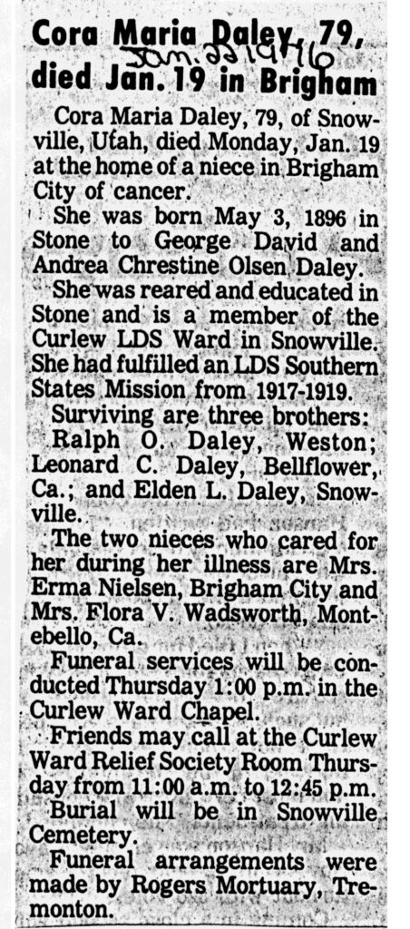 Cora Maria Daley obit