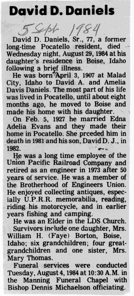 David D Daniels obit
