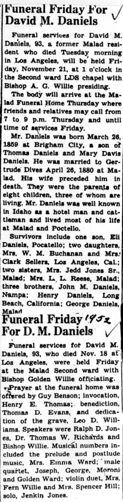 David M Daniels obit and funeral