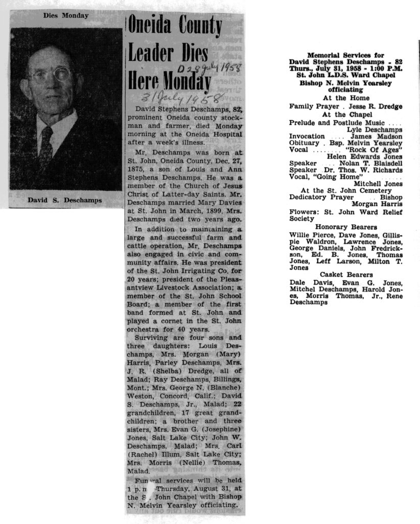 David Stephens Deschamps obit and program