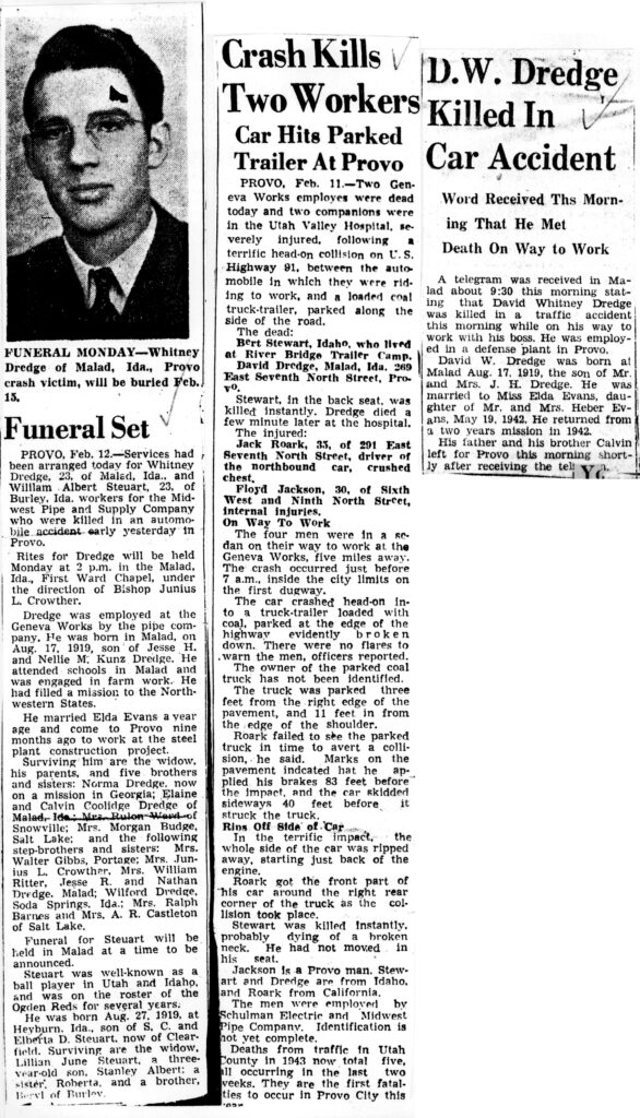 David Whitney Dredge obit and accident notice