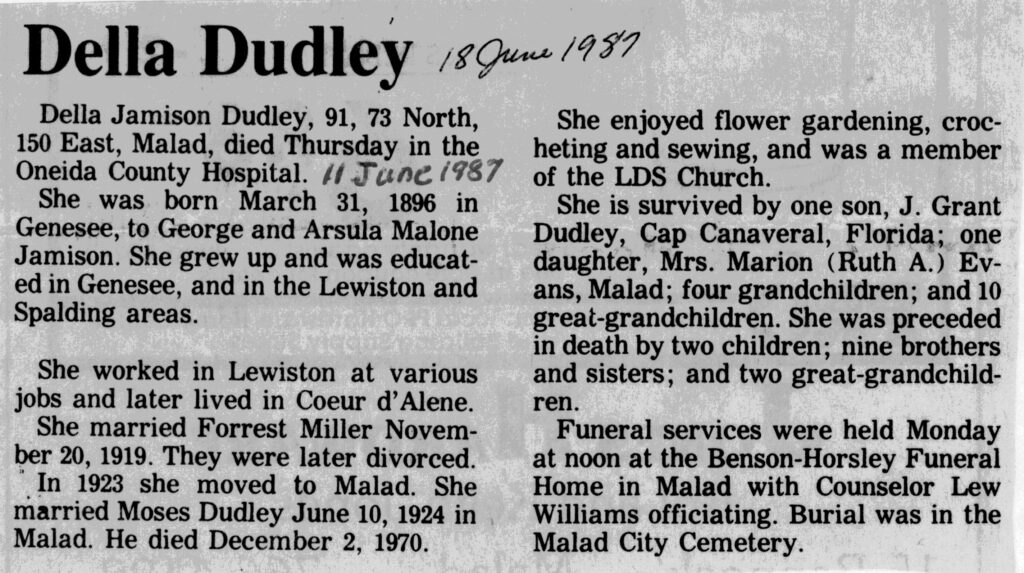 Della Jamison Dudley obit