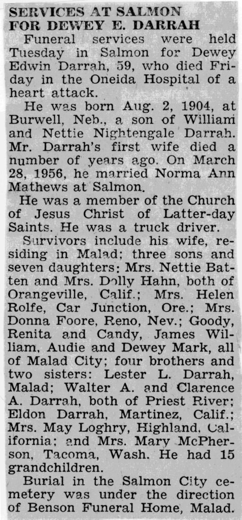 Dewey Edwin Darrah obit