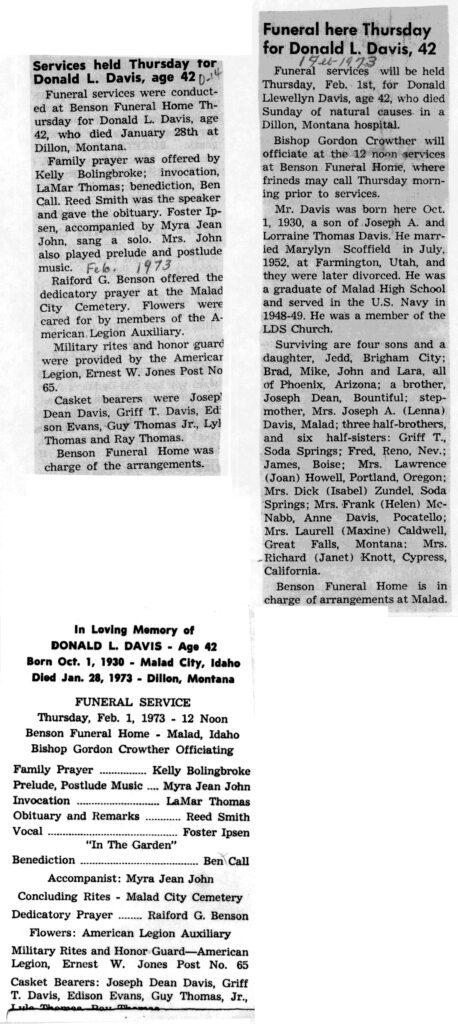 Donald L Davis obit and program