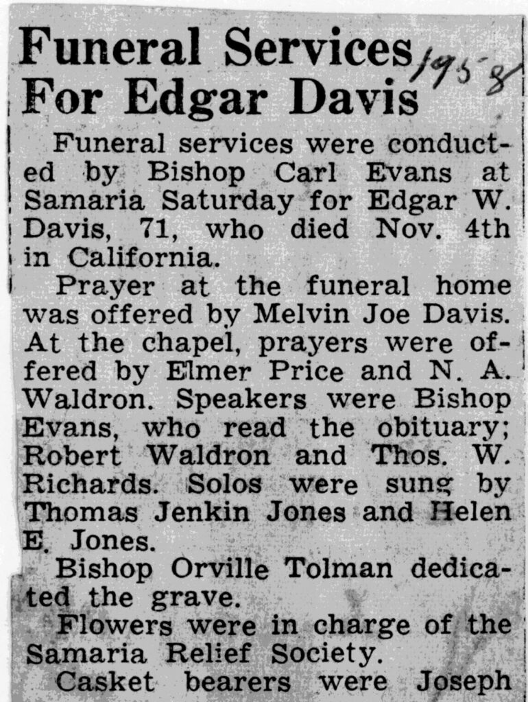 Edgar W Davis funeral
