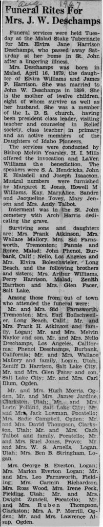 Elvira Jane Harrison Deschamps obit and funeral