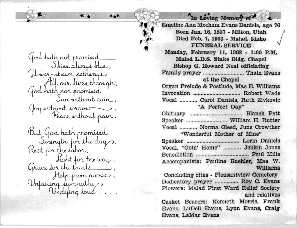 Emeline Ann Mecham Evans Daniels program