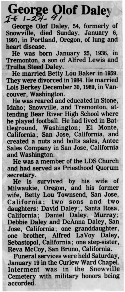 George Olof Daley obit