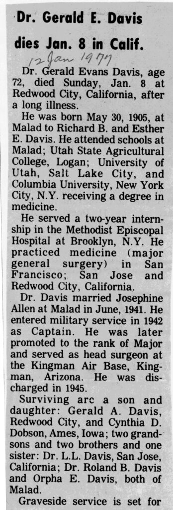 Gerald Evans Davis obit