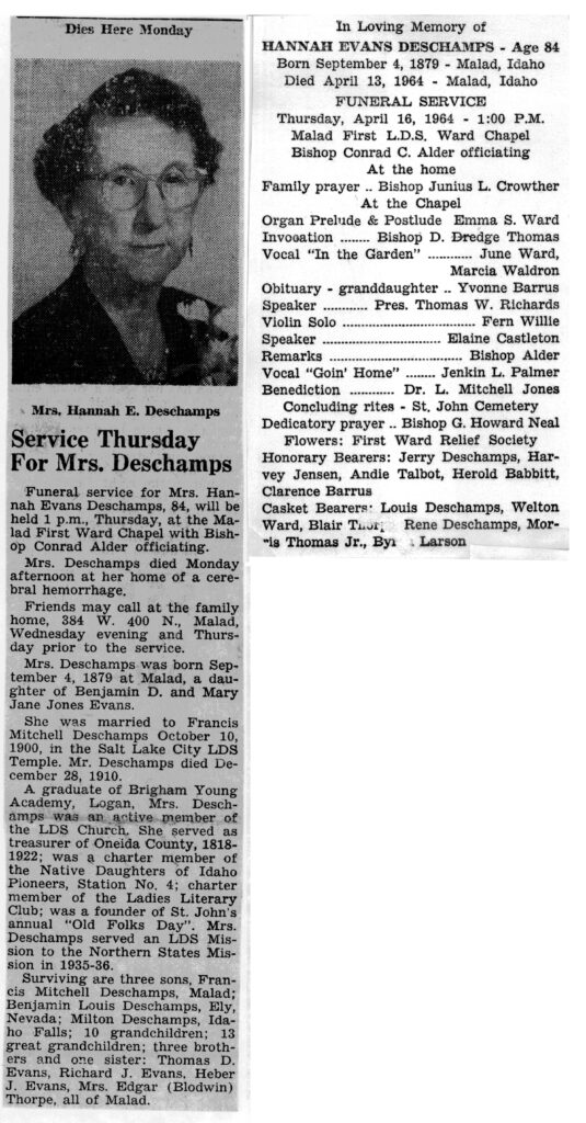 Hannah Evans Deschamps obit and program