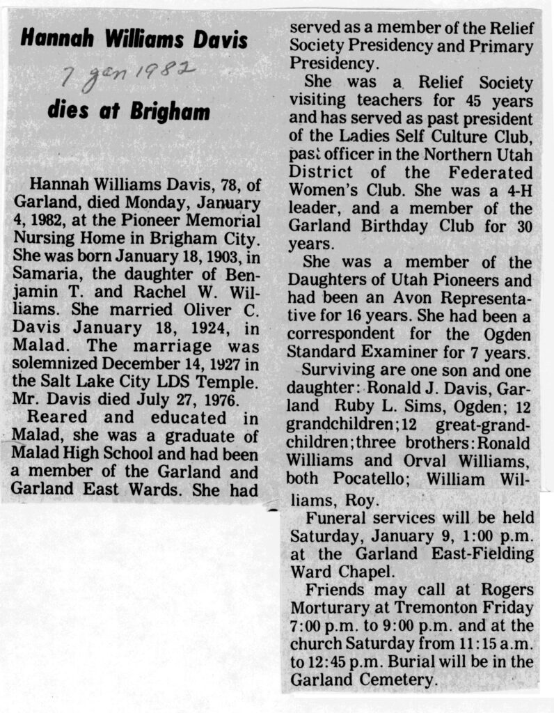 Hannah Williams Davis obit