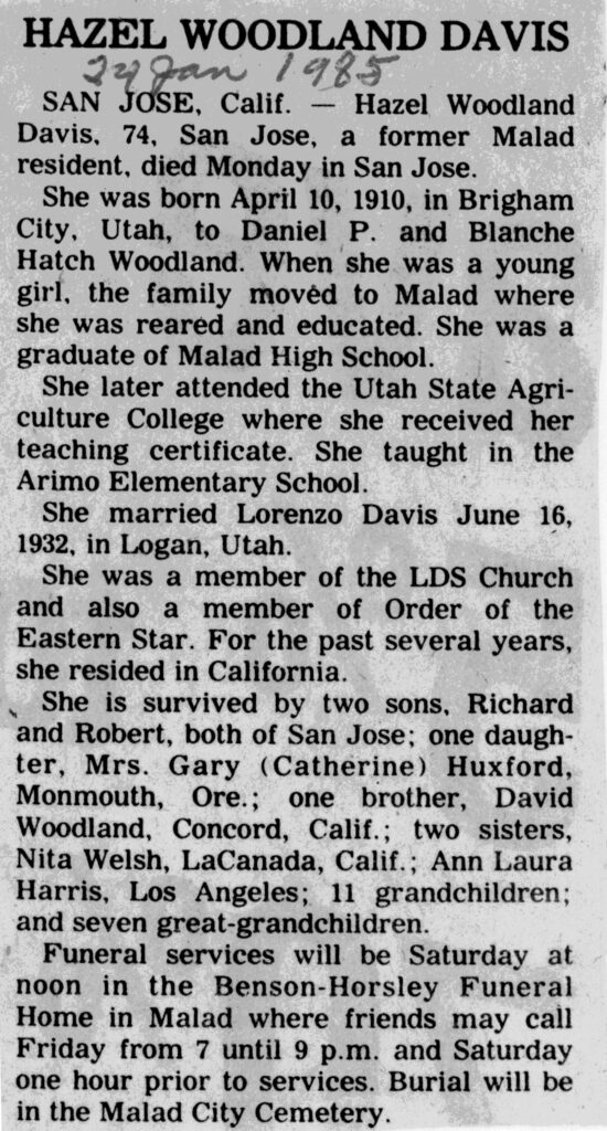 Hazel Woodland Davis obit