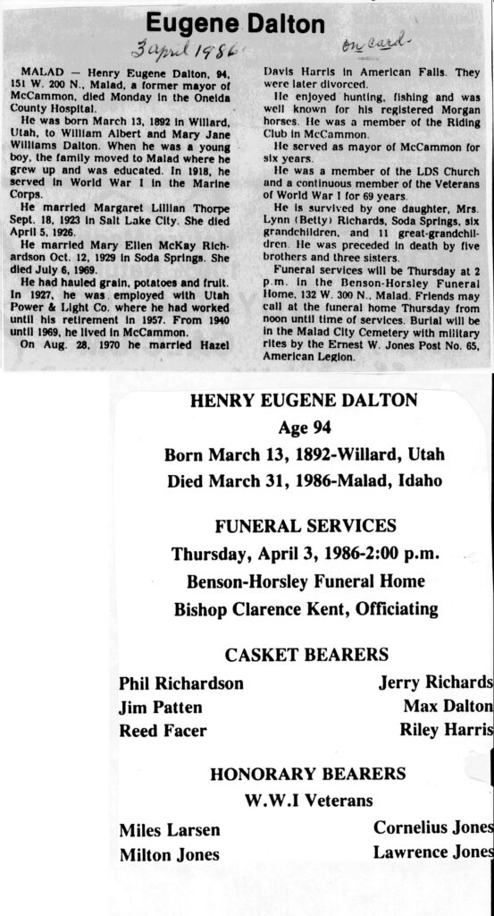 Henry Eugene Dalton obit and program