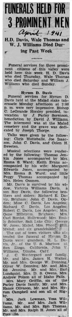 Hyrum D Davis funeral