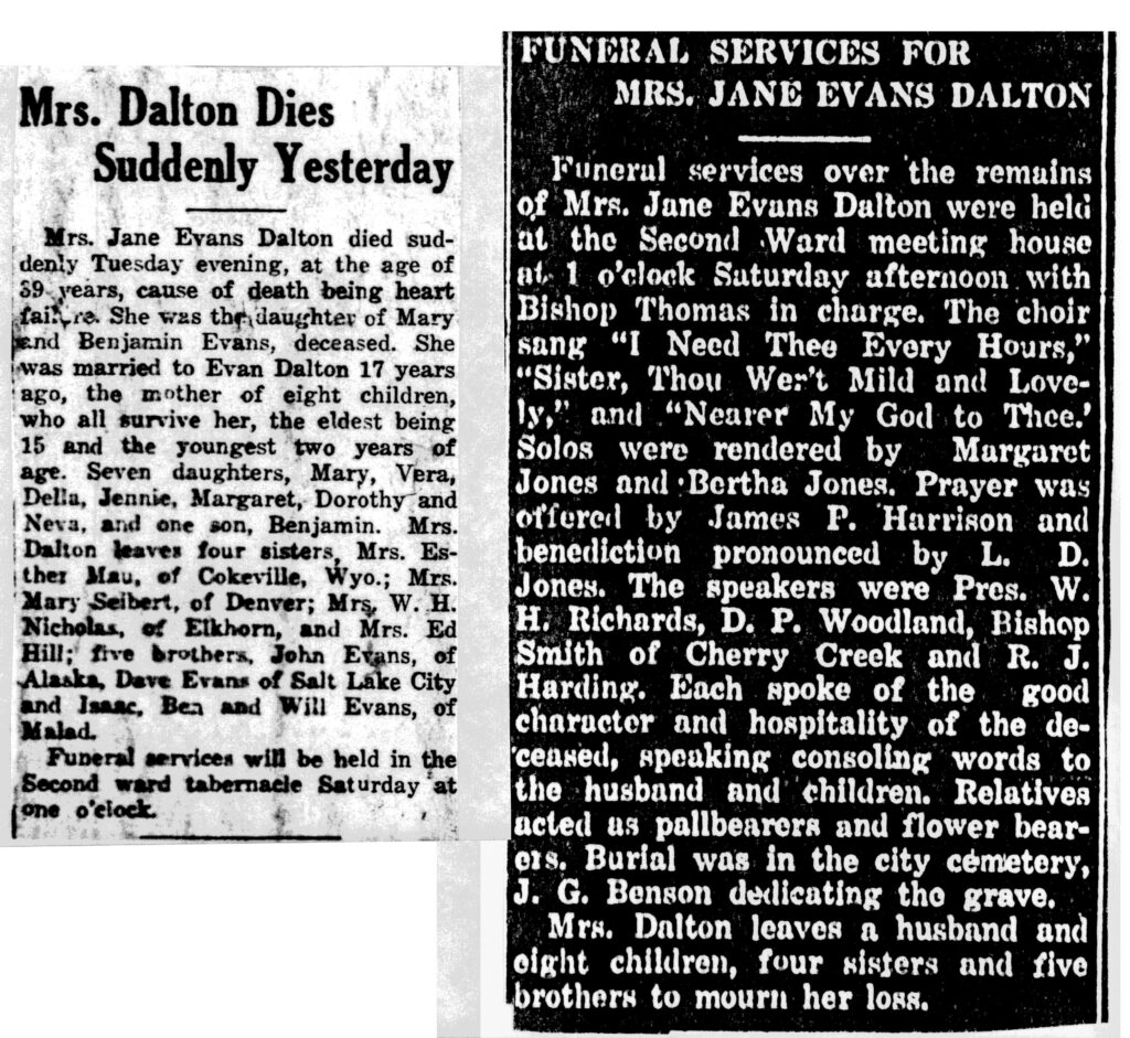 Jane Evans Dalton obit and funeral