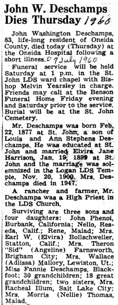 John Washington Deschamps obit