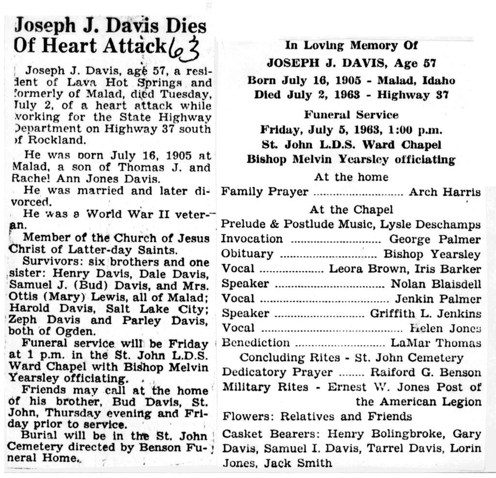 Joseph J Davis obit and program