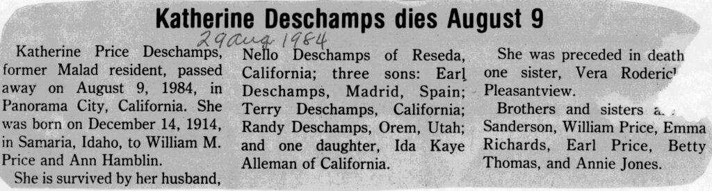 Katherine Price Deschamps obit