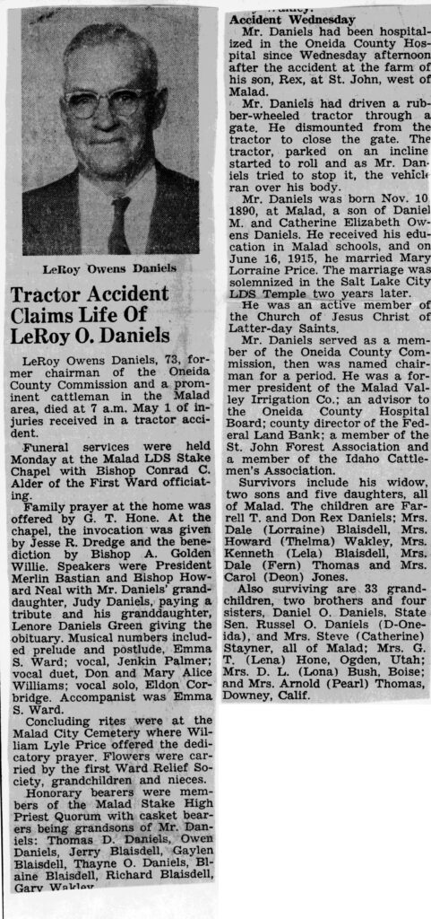 LeRoy Owens Daniels obit and funeral