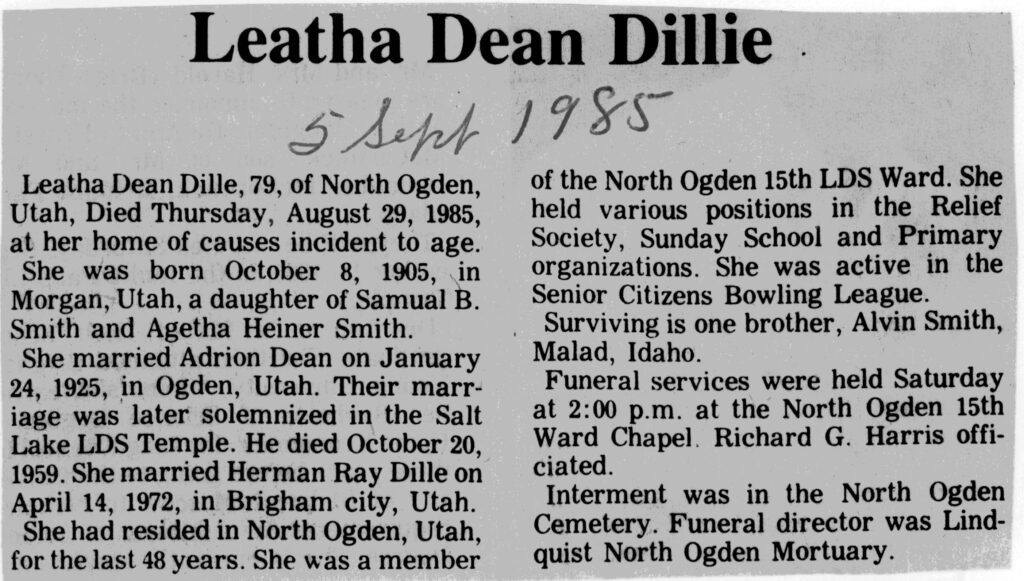Leatha Dean Dillie obit
