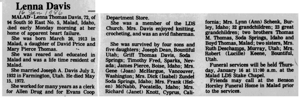 Lenna Thomas Davis obit