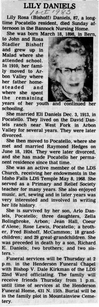 Lily Rosa Bishoff Daniels obit