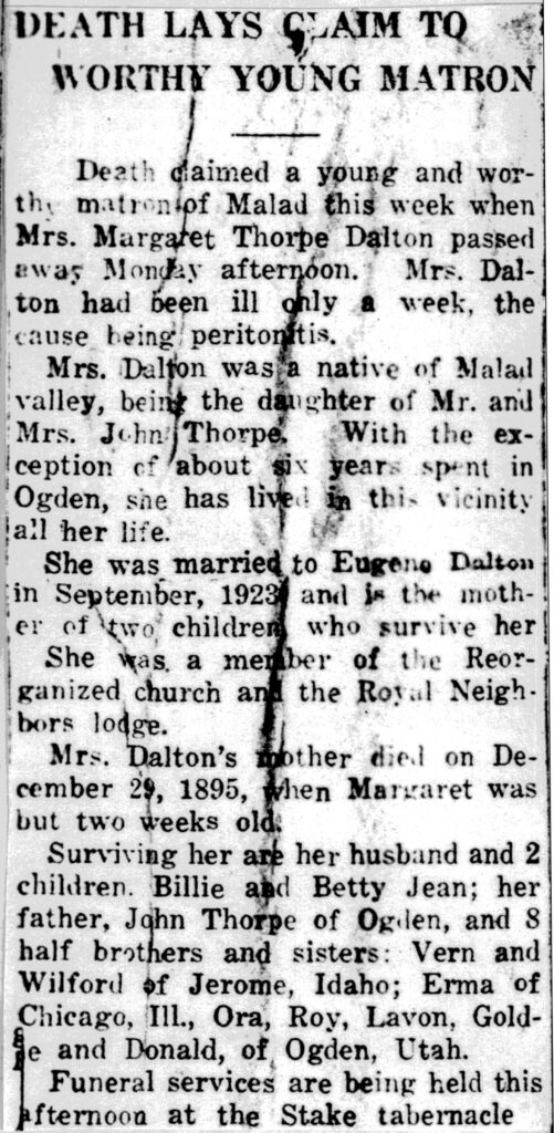 Margaret Thorpe Dalton obit