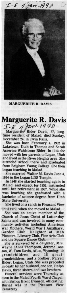 Marguerite Rider Davis obit