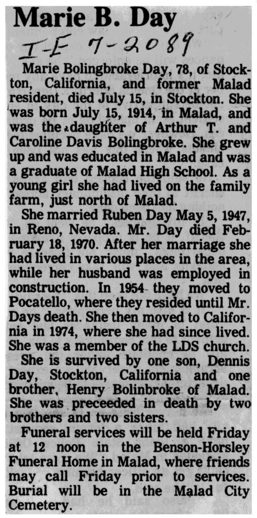 Marie Bolingbroke Day obit