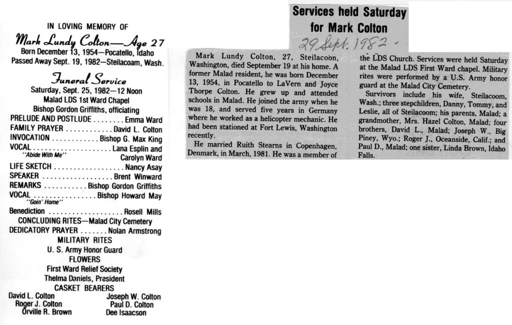 Mark Lundy Colton obit and program