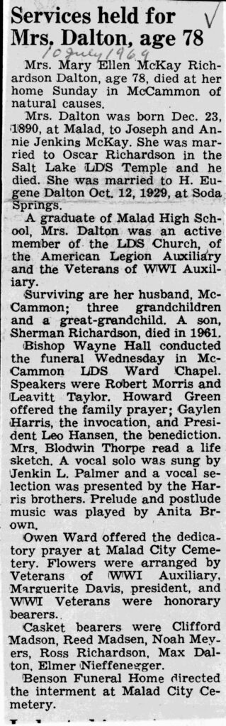 Mary Ellen McKay Richardson Dalton obit and funeral