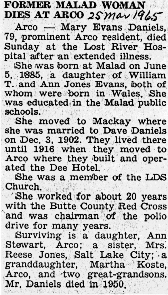 Mary Evans Daniels obit